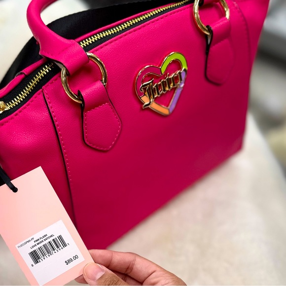 Juicy Couture Hot Pink Love Mode Satchel Multicolor Heart Crossbody Bag NWT - Picture 4 of 5